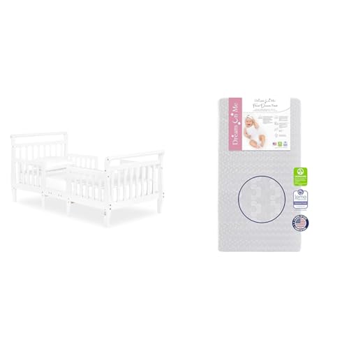 Dream On Me Emma 3 in 1 Convertible Toddler Bed in White & Honeycomb Orthopedic Firm Fiber Standard Baby Crib Mattress