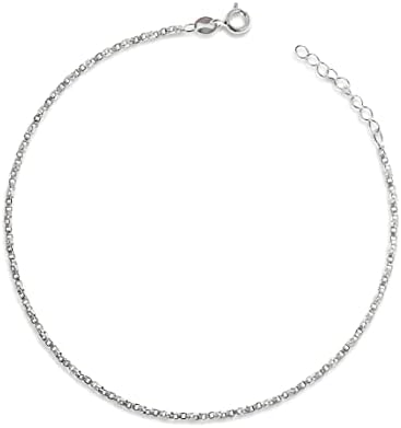 Venetian Box/Twisted Box/Square Link Sterling Silver Anklet/Ankle Bracelet/Ankle Chain - 925 Sterling Silver - Adjustable Large Length 9.5" 10.5" Inch / Extra Large Length 11.5" 12.5" 13.5" Inch - Anklets for Women