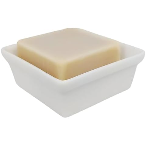 Vonpri Ceramic Soap Dish, Square Soap Holder Container Soap Saver for Handmade Bar Bathroom Shower Kitchen Minimalist Style Cover