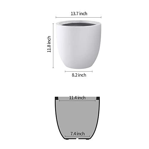 Kante 14" Dia. Round Large Pure White Concrete Planters, Outdoor Indoor Modern Plant Pots, Lightweight, Heavy Duty, Weather Resistant, Seamless With Drainage Hole,Rc0050B-C80011 #TOP1