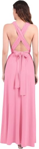 Robe de soirée convertible rose en coupe maxi fluide pour réception de gala