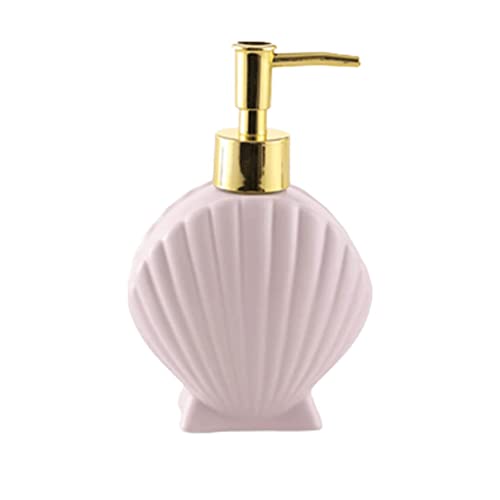 VNABO Dispensador de jabón recargable, botella de loción de cerámica, dispensador de jabón en forma de concha, bomba de jabón rellenable, dispensador de loción de cocina y baño, 280 ml para cocina y