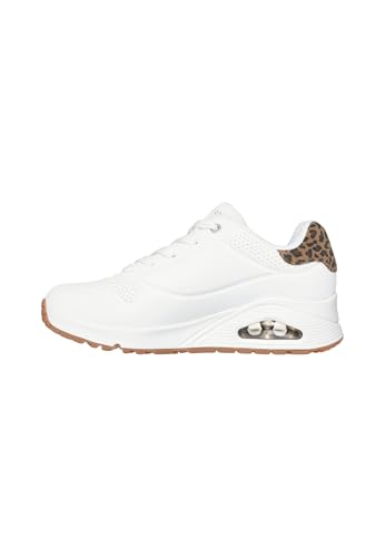 Skechers Baskets Uno Jungle Nite pour Femme, Blanc Durabuck/léopard imprimé Daim/tri, Pointure 39