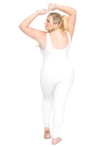 Image of STRETCH IS COMFORT Womens Plus Size Tank Unitard Athletic Rompers For Women | 95% cotton 5% spandex, round neckline, sleeveless straps, U-back, seamless front, one piece outfits for women, workout romper