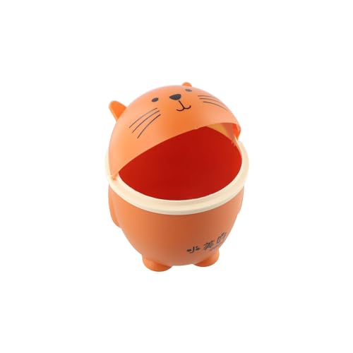 Image of Cartoon Cat Trash Can, Mini Cute Garbage Storage Bin Orange Creative Desktop Waste Box Portable Garbage Can with Swing Lid for Livingroom Bedroom
