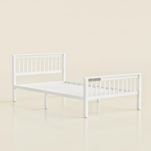 Image of Single Size Metal Bed Frame | Single Metal Bed | SingleSize Iron Bed | Single Steel Bed | Heavy Duty Platform Bed | Metal Cot | Steel Cot | No Box Spring Needed | Bedroom, Home, Hotel & Hostel(White)