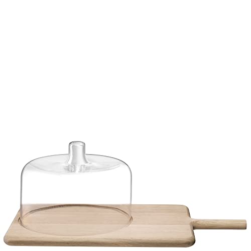 LSA Dine Cheese Dome & Oak Board H18.5cm L50cm W27.5cm| 1 Unit | Mouthblown & Handmade Glass | Hand Planed Wood | DI68
