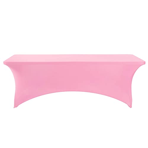 Image of FORLIFE Spandex Table Covers - Fitted 8ft Rectangular Tablecloth, Stretch Patio Table Cover for Wedding, Banquet, Party (Pink)