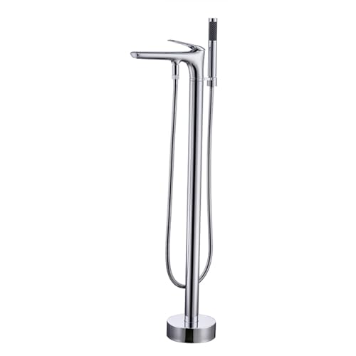 SdaryWare Robinet de Baignoire sur Pied Gris, mitigeur de Baignoire sur Pied en Laiton avec douchette, Montage au Sol, mitigeur de Baignoire sur Pied, Gris(Chrome)