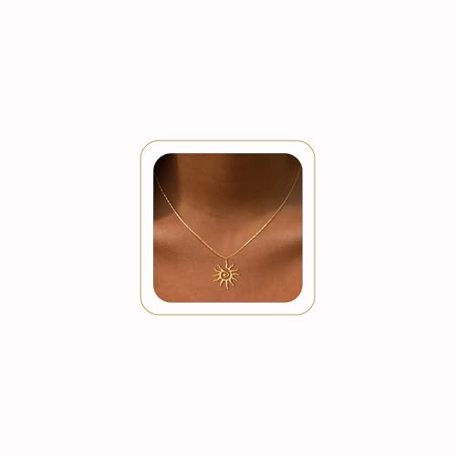 Funsanny Gold Necklace for Women Trendy - Dainty Gold Necklaces Hypoallergenic 14K Gold Plated Sun Starburst Pendant Chain Choker Necklace for Women Non Tarnish Gold Jewelry Gift