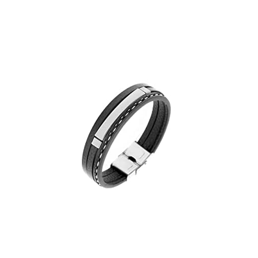 LEGADO Pulsera triple cuero pulsera personalizada una pulsera acero inoxidable o pulsera pareja de cuero PU es una pulsera hombre acero inoxidable (Silver, 215)