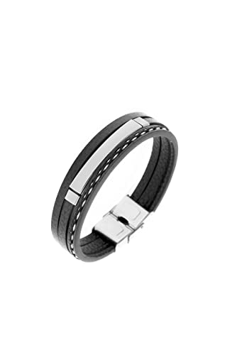 LEGADO Pulsera Personalizada de Cuero y Acero Inoxidable - Hombre (Silver, 215)
