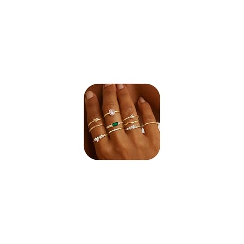 ORAZIO 10 Pcs Anillos Mujer Oro 14K Chapado Oro Anillos Apilables para Mujeres Dainty Oro Apilable Pulgar Anillo Fino Simple Anillo Compromiso Eternidad Anillo Promesa Tamaño 9-25
