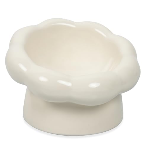 Elevated Ceramic Cat Bowls, 15°Tilted Cat Bowl for Indoor Cats, Anti-Vomiting and Whisker Friendly, Dishwasher and Microwave Safe(6.3 in, Cloud White)