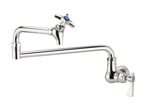 FSE 373-KR-16-182L Pot Filler Faucet, Single Wall Mount, 24" Jointed Swing Spout, Ceramic Cartridge, Cross Shut-Off and Lever Handle, Durable Chrome-Plated Brass, Mounting Kit Included
