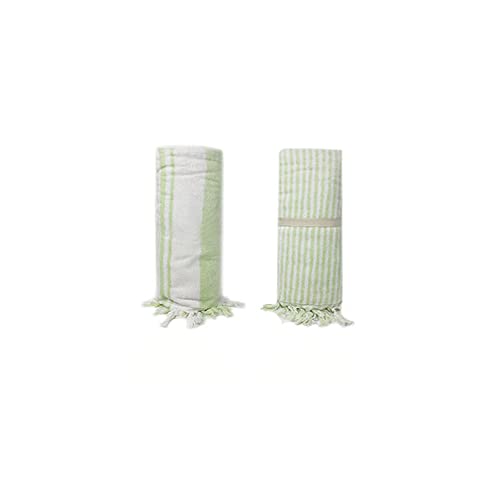 L'ATELIER 17 Serviette de plage éponge à franges MADE IN ITALY blanc et vert 90x170 cm A Cover