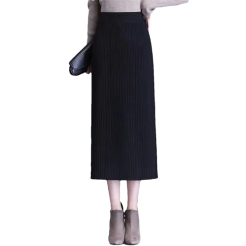 Women's Slim Fit Knitted Mid-Length Half Skirt High Waist Gathered Skirts