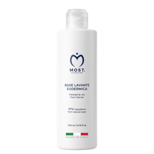MOST - Base Lavante Eudermica, Detergente Viso Pelle Sensibile e Secca con Tensioattivi Delicati Naturali in Crema Idratante - Skincare Emolliente Rimuove ImpuritĂ , Skin Care per Pelle Morbida, 200 ml