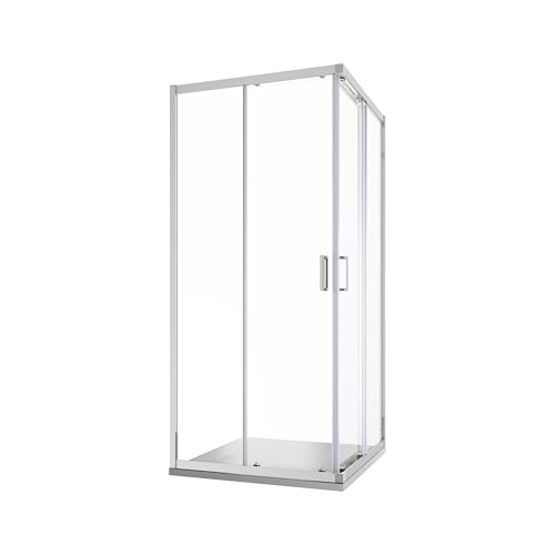 Box Doccia Angolare Due Ante Scorrevoli Cristallo Temperato 6mm Profili Squadrati Cromati Altezza 185 cm - Tonga (Vetro Trasparente, 70x70)