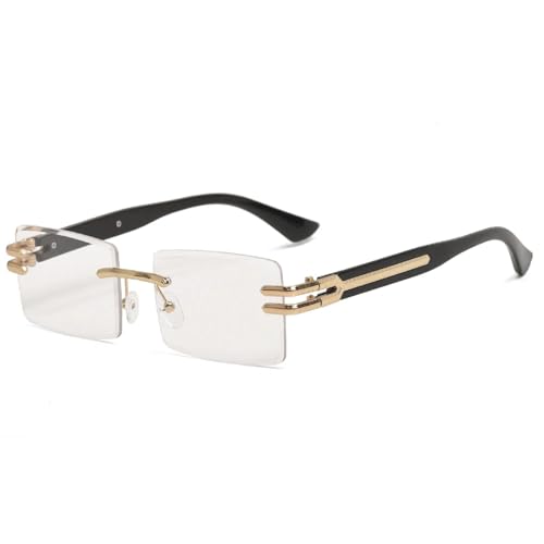 Lunettes de soleil rectangulaires noires en métal pour homme et femme