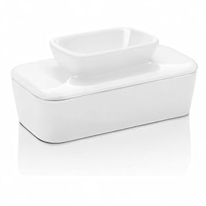 Sweese Butter Dish with Lid for Countertop French Butter Keeper to Leave On Counter with Water Line Porcelain Butter Dish Butter Holder and Container Great for Kitchen Farmhouse Decor White