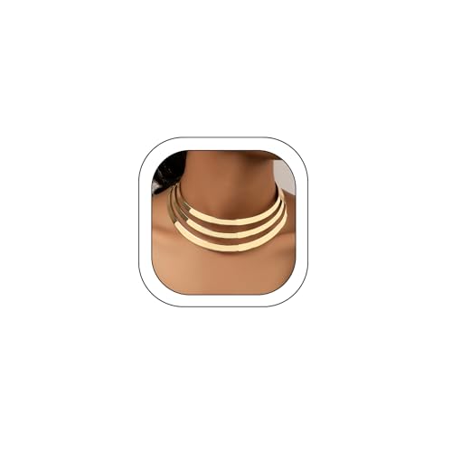 Hewill Gold Chunky Collar Necklace Big Statement Choker Necklace for Women African Wide Metal Necklace Jewelry Gift
