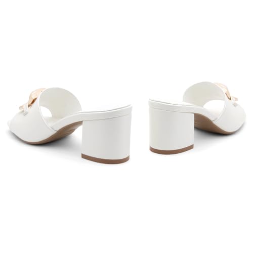 Shoe Land Women’s Low Block Heels 2025 – Square Open Toe Slip-On Mules with Metal Chain, Comfortable Chunky Dressy Heeled Slides for Wedding, Office, Party & Everyday Wear4