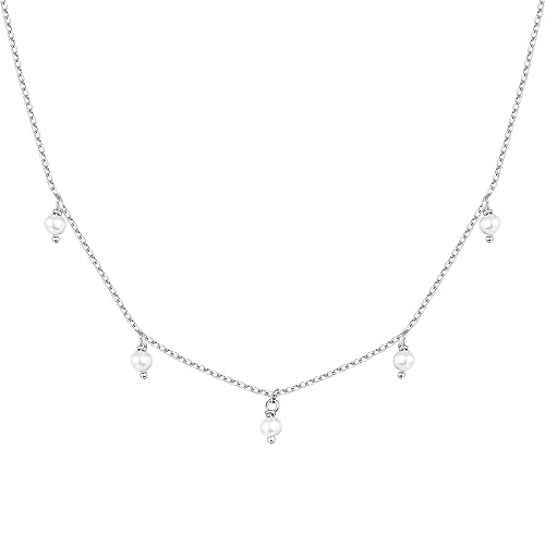 PAVOI 14K Gold Plated Shell Pearl Chain Necklace for Women (White Gold)