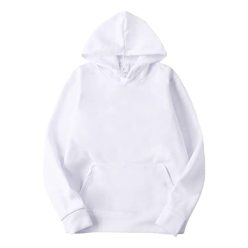 Sweat à capuche homme uni blanc taille L - Vêtement automne printemps décontracté