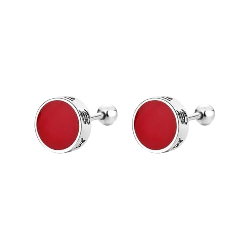 New 2026 210Fr S925 Silver Fashion Trendy Simple Design Retro Red Round Screw Ball Earrings Charrm Party for Women Hers Jewelry Gift Accessories Creative Jewelry Fashion Accessories Creative Gift