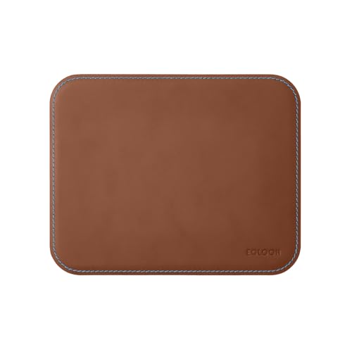 Eglooh - Herms Deluxe - Mouse Pad Made of Orange Brown Leather - cm 25x20 - Mouse Mat for Desk and Office with Blue Contrasting Handmade Stitchings and Rounded Corners - Made in Italy