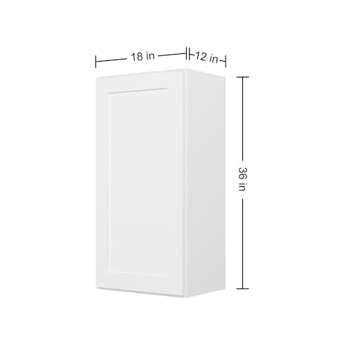 Image of Furinno Shaker Wall Kitchen Cabinet 1-Door-2 Shelves, Ready to Assemble, 12 D x 18 W x 36 H, White