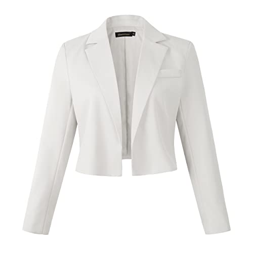 Beninos Womens Long Sleeve Open Front Cropped Blazer Jacket (806 White, XL)