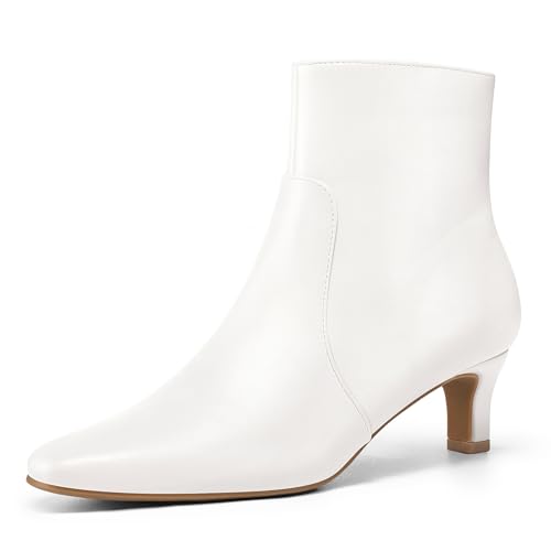 mysoft Women's Kitten Heel Ankle Boots Square Toe Booties Comfortable Dress Shoes with Side Zipper