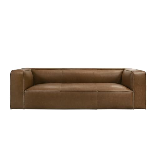 Image of Leather Sofa, 92.5 inch, Modern, Vintage, Luxury, for Living Room, Home Seating | 2026 New Luxury Curved Leather Sofa for Living Room, Soft Comfort Luxury Sofa with Vintage Leather Character, Home Seating