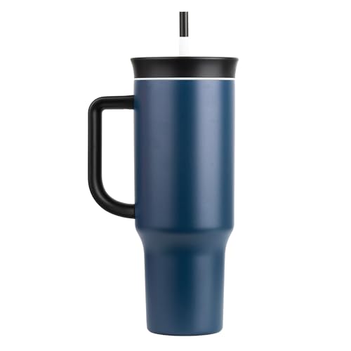 Image of CYNVEXA Tumbler with lid and Straw 1200ML Cup Stainless Steel Vacuum Insulated Tumbler for Water, Iced Tea or Coffee 1.2L Office Gym Travelling (Nevy Blue O)