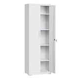 SONGMICS Armadietto Garage a 5 Ripiani con 2 Ante, Armadio Ufficio, 40 x 60 x 180 cm, 1 Serratura, Ripiani Regolabili, Armadio Metallo, Grigio Opaco OMC014G01
