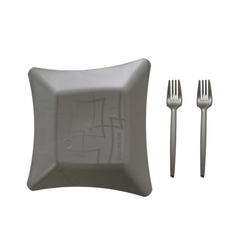 Kit 50 Pratos Para Bolo Sobremesa + 50 Garfos Para Bolo Sobremesa Prata Festa Descartáveis