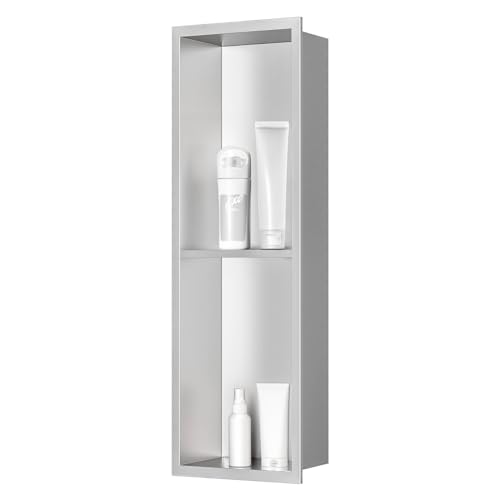 Sunrik Nicho De Ducha,Estante De Ducha Empotrado De Acero Inoxidable,Nicho De Pared De Ducha Empotrable En Azulejos Estantes De Baño Nicho De Doble Capa 60x20x10cm,Color Níquel