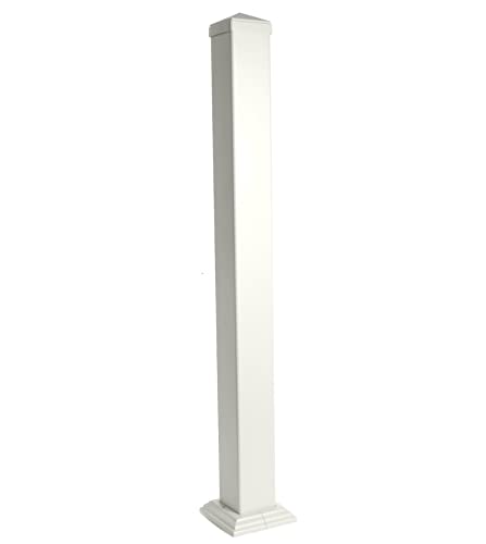 Preferred 4"X4"X45"Powder Coated Aluminum Post Sleeve (Use W/Wood Post) - White Fine Texture W/Pyramid Cap & 1 Pc Base Trim (Use With Preferred Georgian Or Savannah Stair Railing) #TOP1