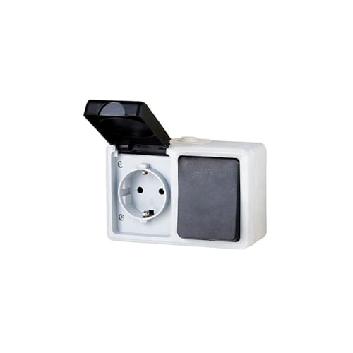 Interruptor y enchufe gris de superficie 1 llave 2 vías IP54 4000W montaje en superficie toma con protección contra salpicaduras PVC