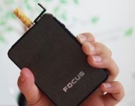 FOCUS ULTRA THIN 6 pack Automatic Loading Cigarette Case Dispenser With Built in Torch Lighter (GRAY COLOR)- (GD-1075, FREE CAR sticky pad for Phone PDA MP3 MP4)