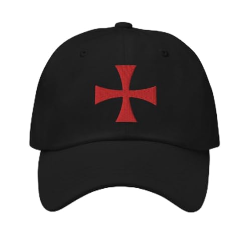 Knights Templar Hat - Christian Catholic Crusader - Knights Templar Cross Embroidered Adjustable Baseball Cap Black