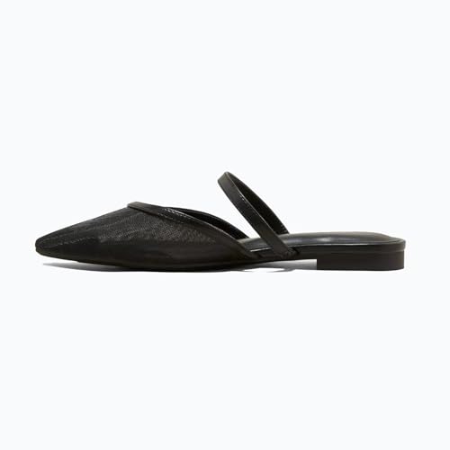 Image of Mesh Mules for Women Comfy Raffia Woven Strap Closed Pointed Toe Mule Flats Casual Slip on Dress Slides Flats