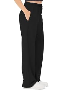 ROSS CAMP Pantalon de Jogging pour Femmes - Pantalon de Sport en Coton Long, Pantalons de Jogging Confortables Course, Sweatpants Jambe Large avec Ceinture élastique Pantalon de Yoga (Noir M)