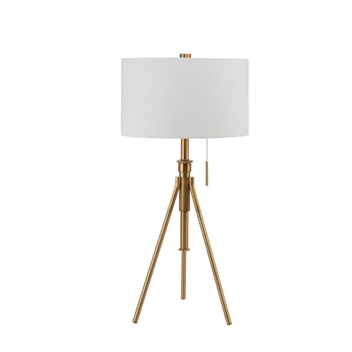 Benjara 32-37 Inch Table Lamp, Adjustable Height, Modern Tripod Legs, Metal, Stained Gold and White