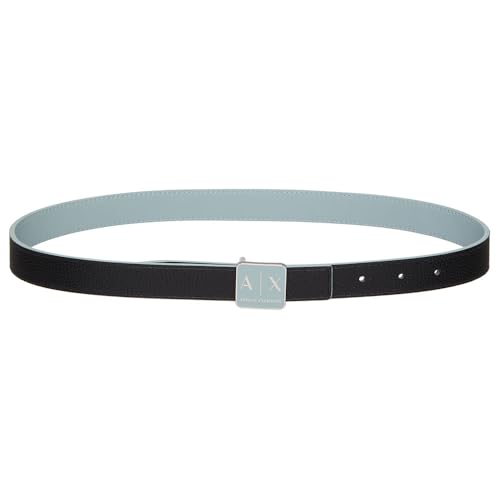 Armani Exchange Cintura da donna Sustainable, reversibile, con logo Buckle Plate, Dark Reflection/Black, 72