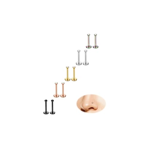 ORAZIO 10Pcs 18G Nose Studs - 316L Stainless Steel Stud Nose Rings for Women CZ Screwback Nose Piercings Cartilage Earrings Lip Rings Small Flatback Stud Earrings for Sensitive Ear Internally Threaded