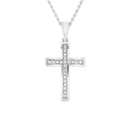 GILDED 1/10 ct. T.W. Lab Grown Diamond (SI1 Clarity, F Color) and Sterling Silver Cross Pendant with an 18 Inch Spring Ring Clasp Cable Chain
