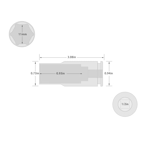 ZOYAKKI 1/2" Drive x 11 mm Deep 6 PT Impact Socket, CR-MO,1/2-inch Drive 6 Point Axle Nut Socket for Easy Removal of Axle Shaft Nuts (Metric 11MM)